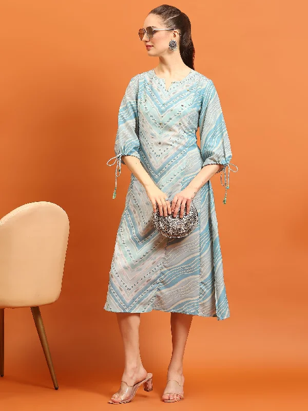 Women Blue Geometric Printed Dress