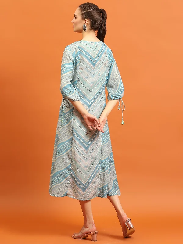 Women Blue Geometric Printed Dress