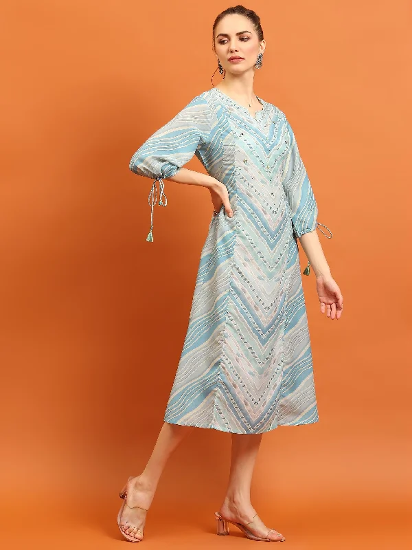 Women Blue Geometric Printed Dress