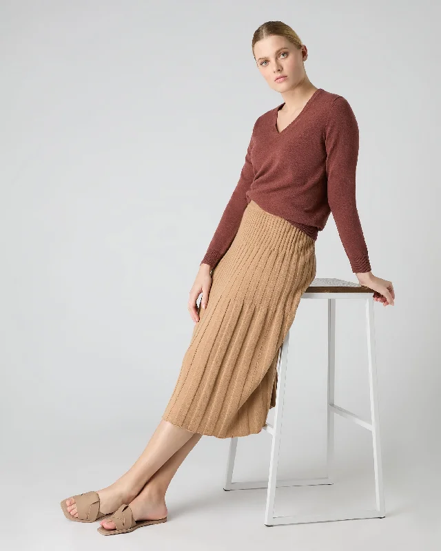 Women's Cashmere Ribbed Skirt Sahara Brown