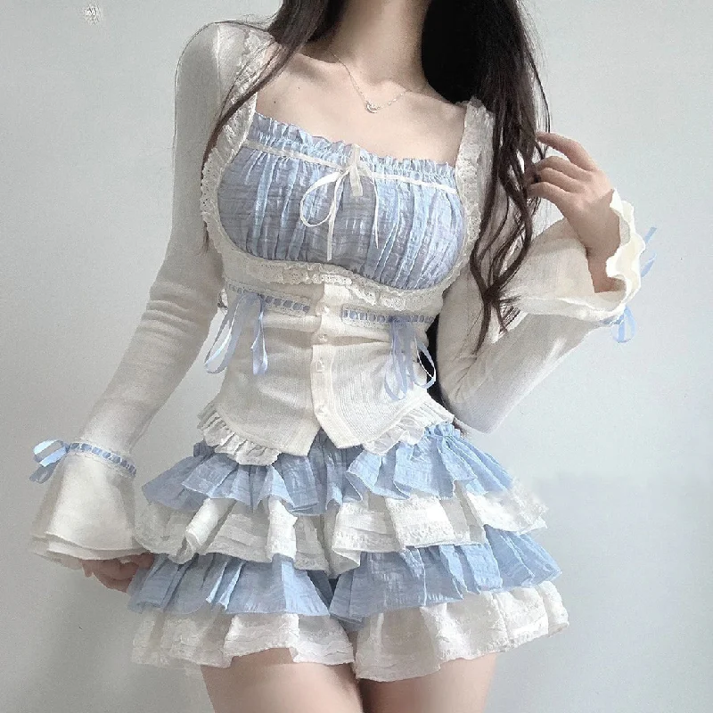 Shirt Top Puffy Skirt Two Piece Set  YV50253