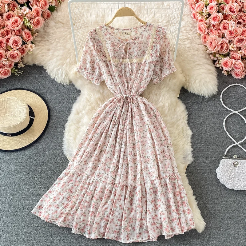 Sweet A line floral short dress fashion dress  565